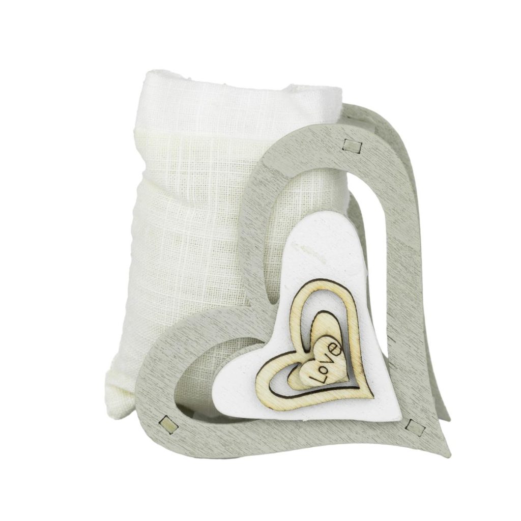SCATOLA LEGNO CUORE CON SACCHETTO