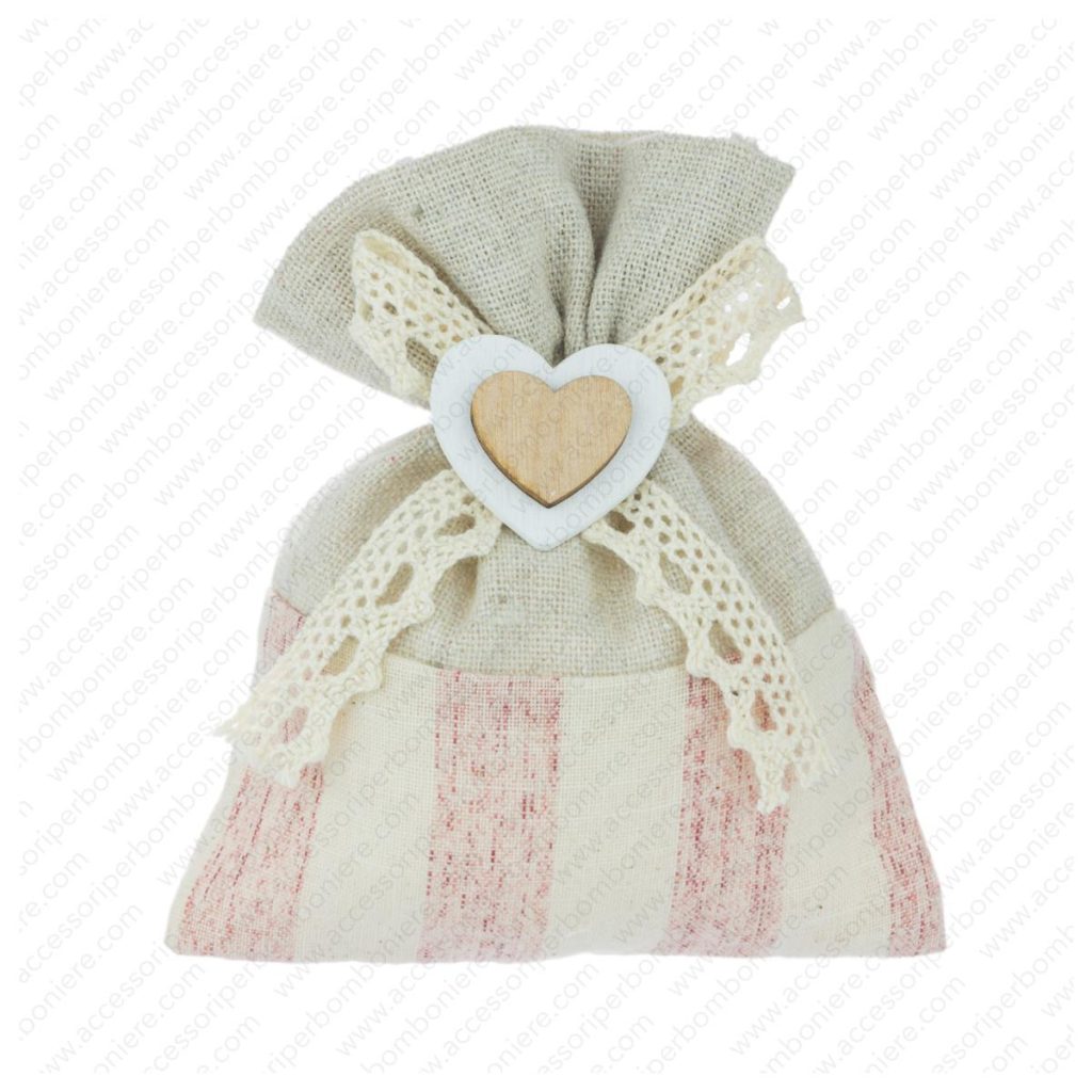 SACCHETTO STRISCE CON CUORE LEGNO
