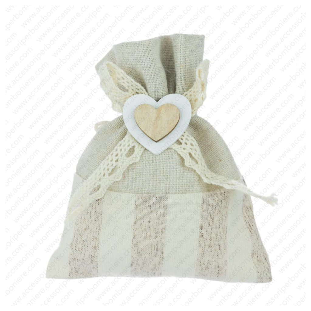 SACCHETTO STRISCE CON CUORE LEGNO