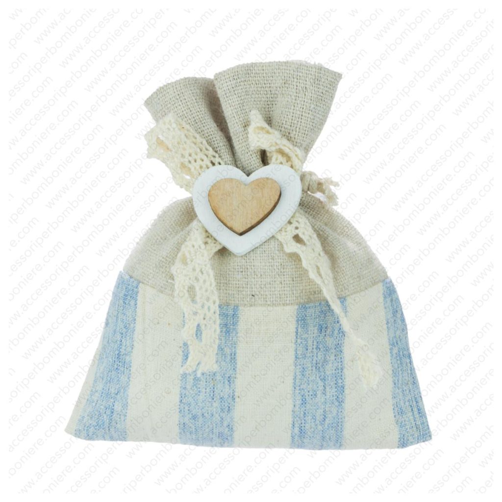SACCHETTO STRISCE CON CUORE LEGNO