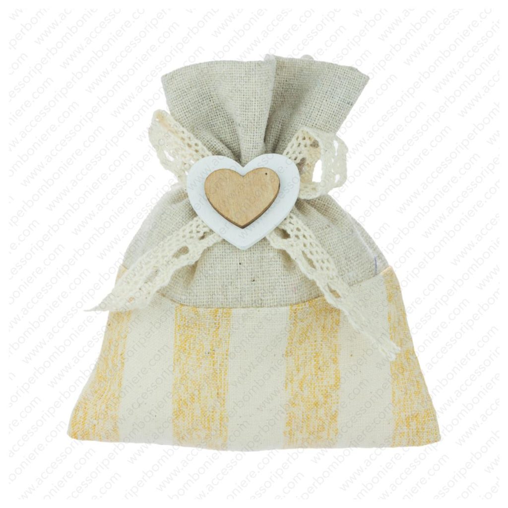 SACCHETTO STRISCE CON CUORE LEGNO