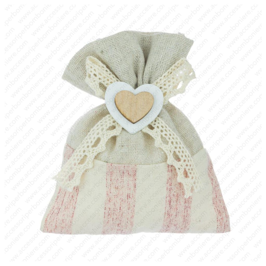 SACCHETTO STRISCE CON CUORE LEGNO