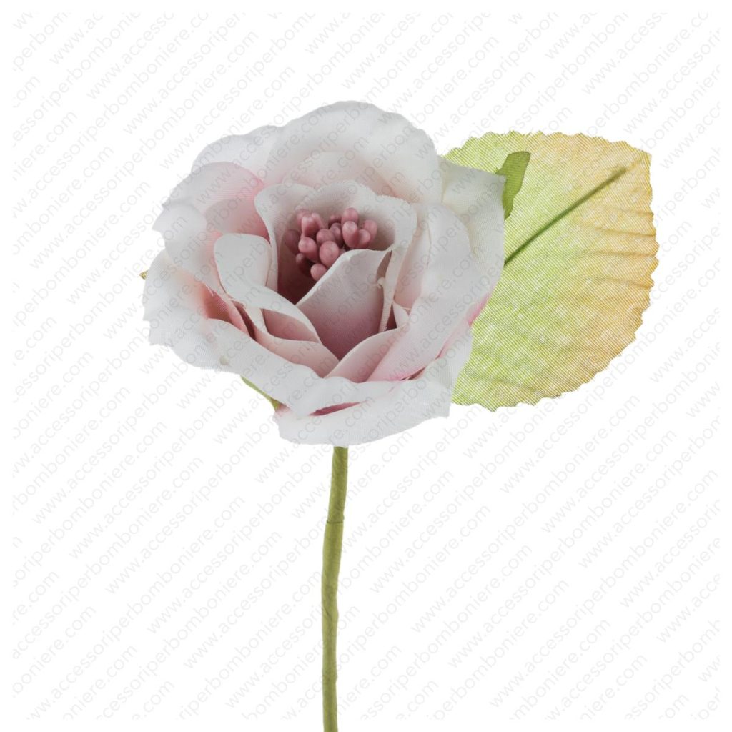 FIORE ART. ROSA APERTA CON PISTILLI E FOGLIA