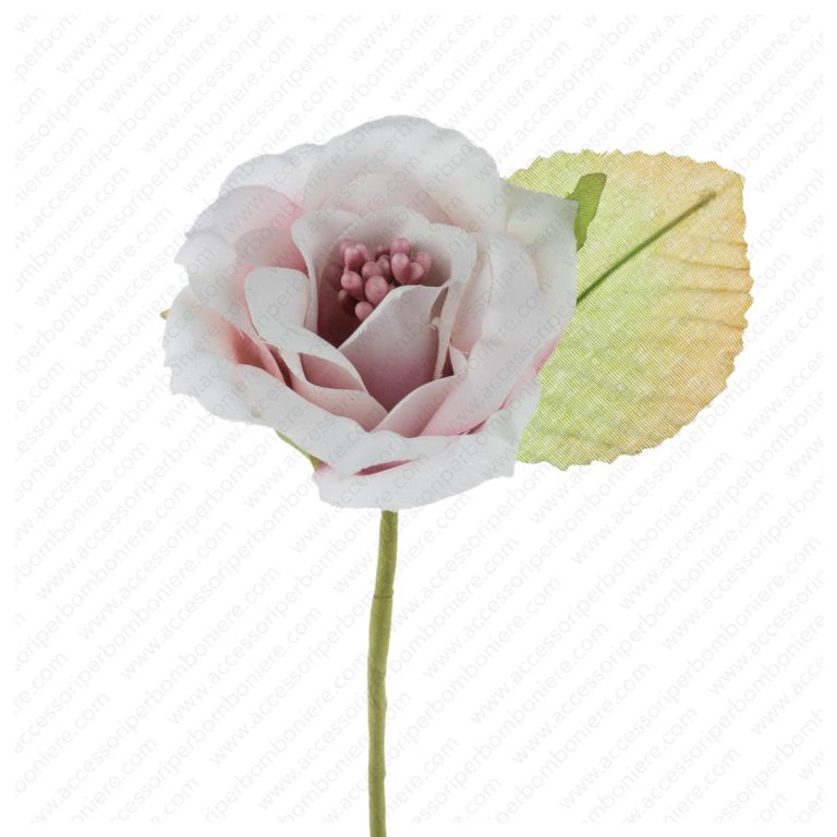 FIORE ART. ROSA APERTA CON PISTILLI E FOGLIA