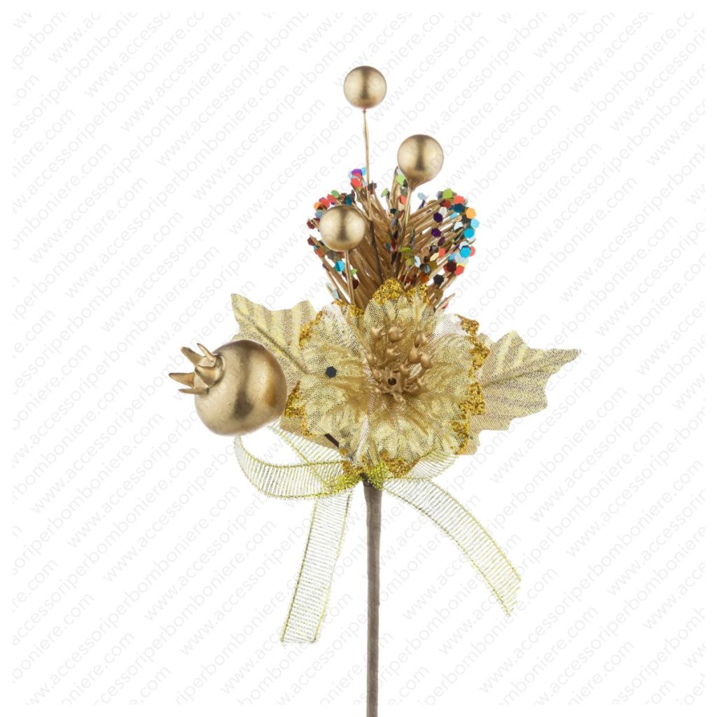 FIORE ARTIFICIALE MAZZETTO MELOGRANO E FIOCCO CM 10X17