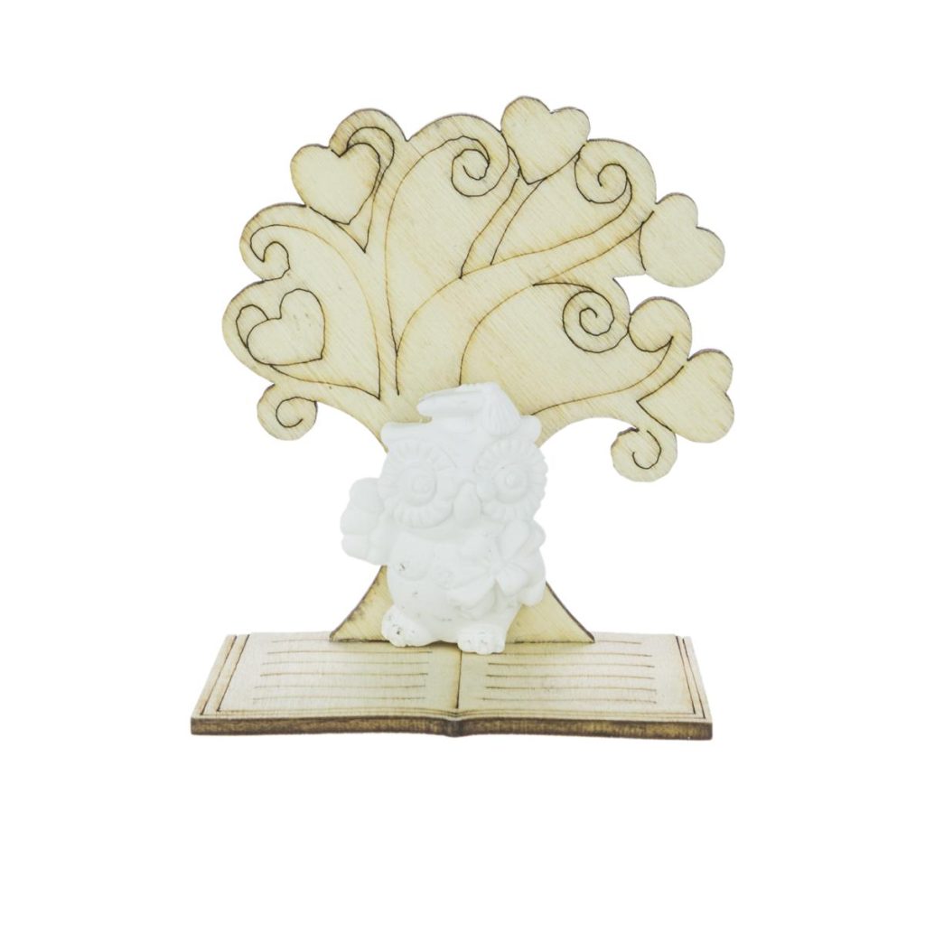 LEGNETTO GRANDE ALBERO VITA CON GUFO IN GESSO CM 6X4X7