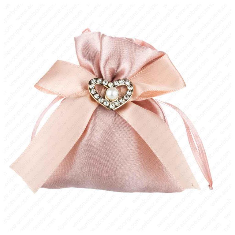 SACCHETTO PICCOLO IN RASO CON FIOCCO E CUORE 8X8