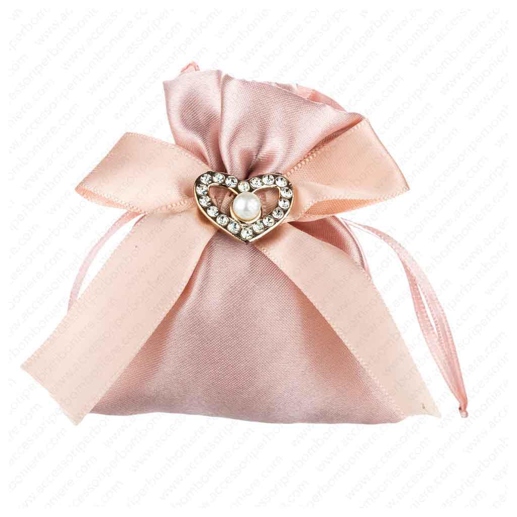 SACCHETTO PICCOLO IN RASO CON FIOCCO E CUORE 8X8