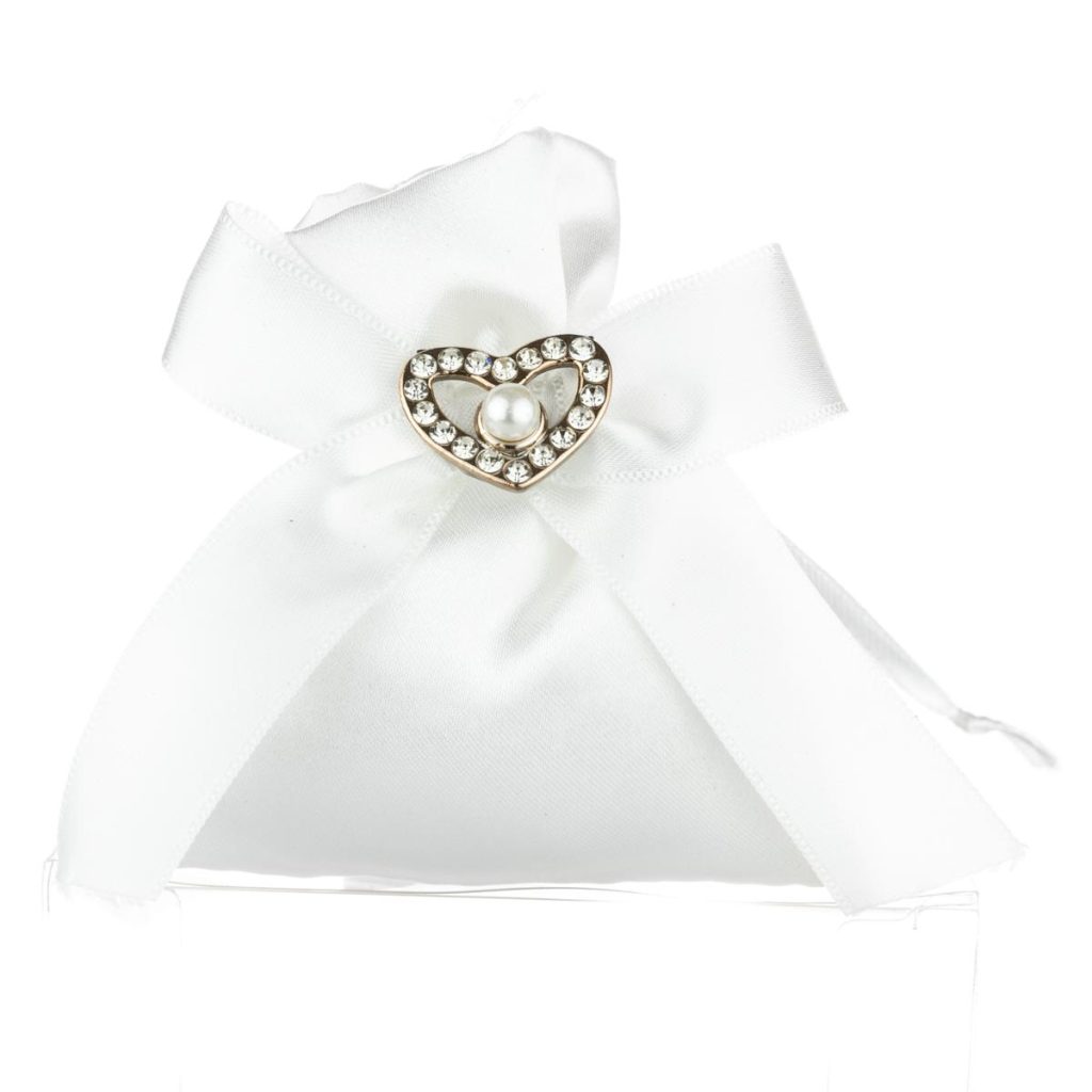 SACCHETTO PICCOLO IN RASO CON FIOCCO E CUORE 8X8